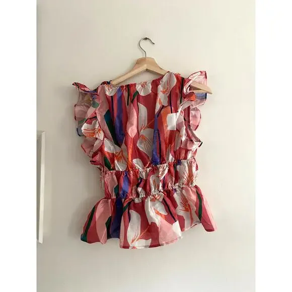 HUTCH Loni Brick Textured Orchids Ruffle Top Size Small NEW - Picture 6 of 8